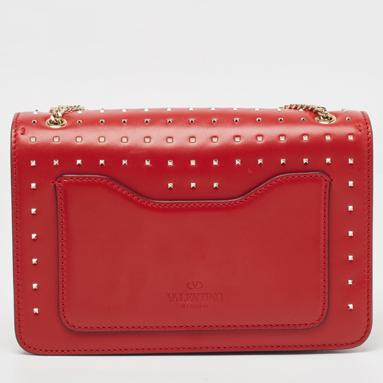 Pre Owned Valentino Red Leather Rockstud Demilune Shoulder Bag