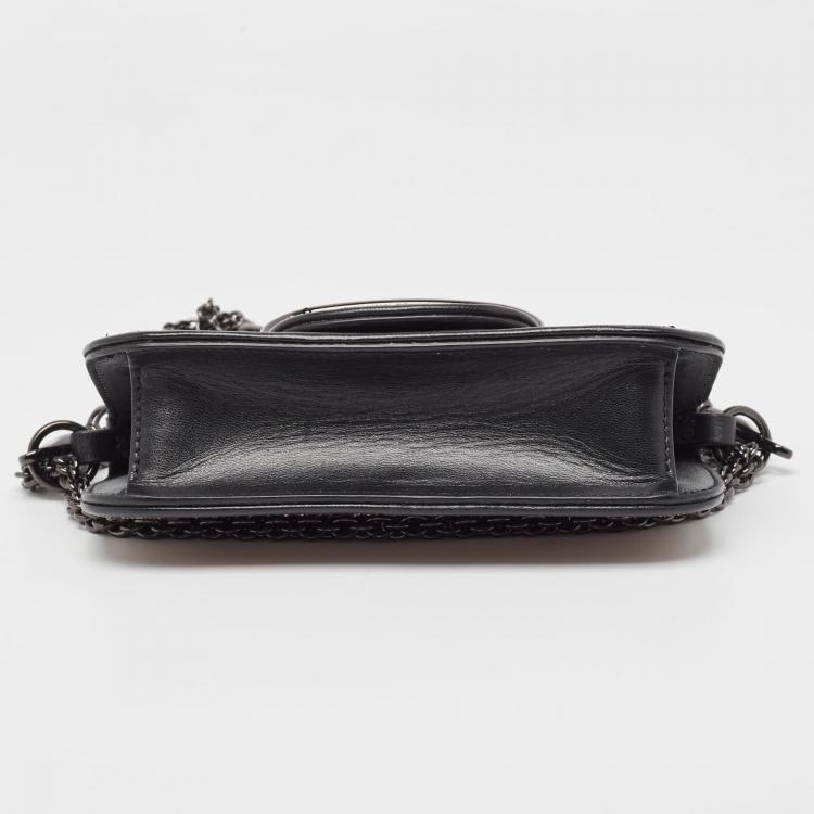 Pre Owned Valentino Black/Metallic Sequence and Leather Small Locò Toile Iconographe Bag