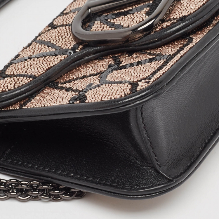 Pre Owned Valentino Black/Metallic Sequence and Leather Small Locò Toile Iconographe Bag