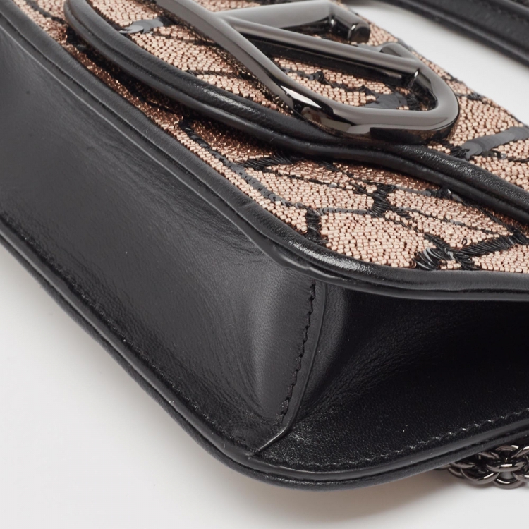 Pre Owned Valentino Black/Metallic Sequence and Leather Small Locò Toile Iconographe Bag