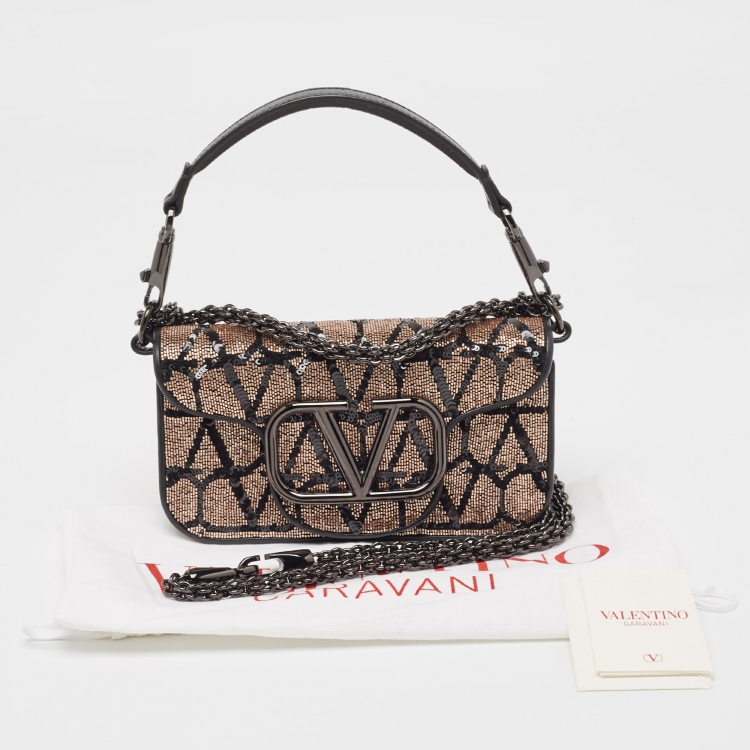 Pre Owned Valentino Black/Metallic Sequence and Leather Small Locò Toile Iconographe Bag