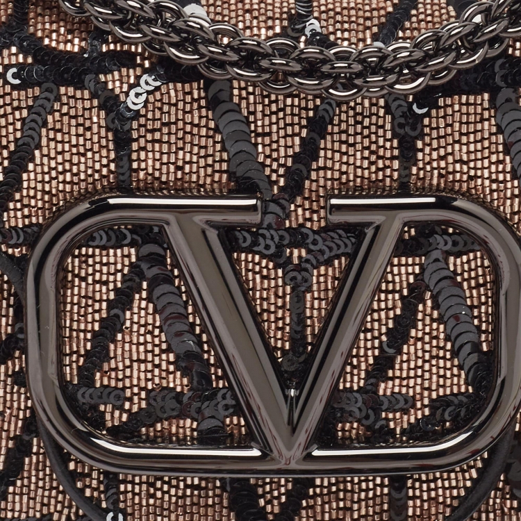 Pre Owned Valentino Black/Metallic Sequence and Leather Small Locò Toile Iconographe Bag