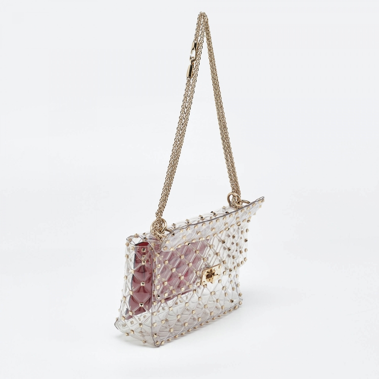 Pre Owned Valentino Transparent PVC Rockstud Spike Top Handle Bag