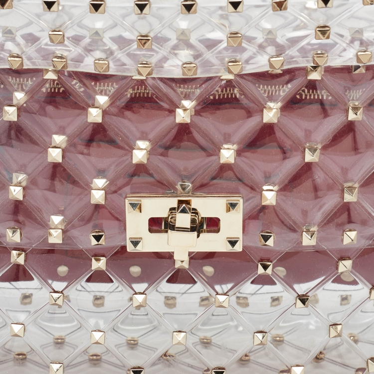 Pre Owned Valentino Transparent PVC Rockstud Spike Top Handle Bag