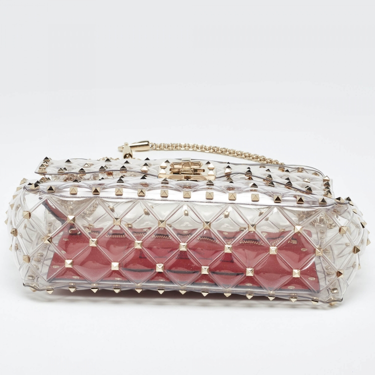 Pre Owned Valentino Transparent PVC Rockstud Spike Top Handle Bag