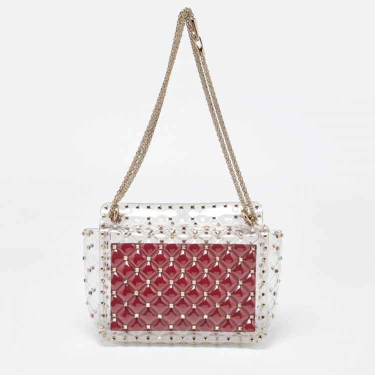 Pre Owned Valentino Transparent PVC Rockstud Spike Top Handle Bag