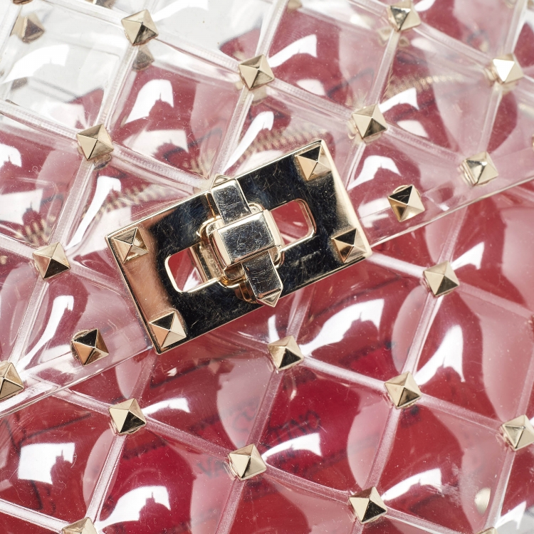 Pre Owned Valentino Transparent PVC Rockstud Spike Top Handle Bag