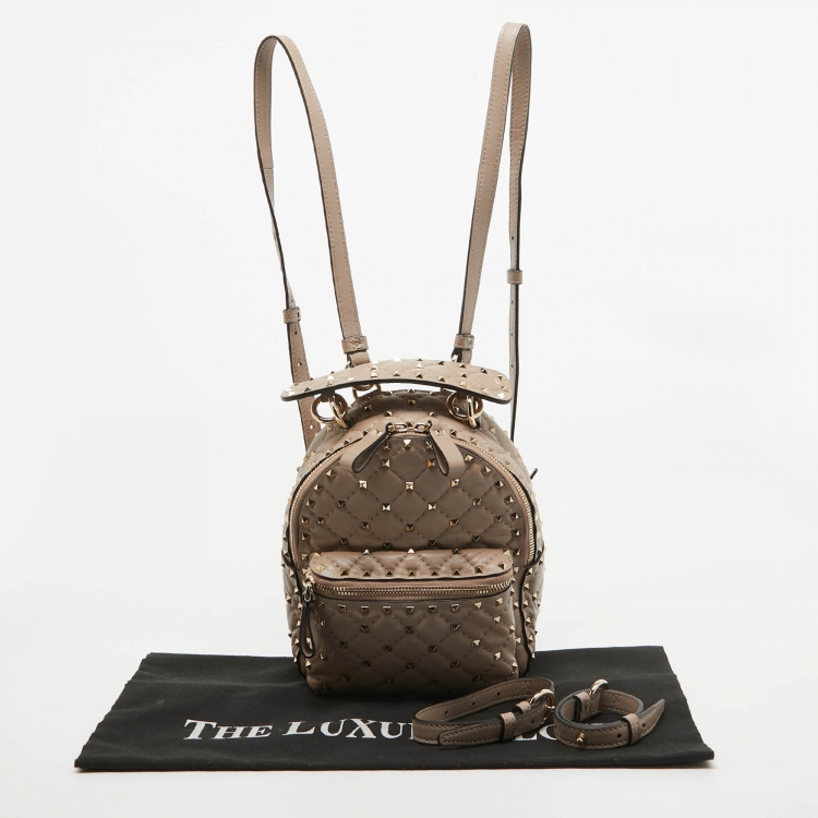 Pre Owned Valentino Old Rose Quilted Leather Rockstud Spike Backpack