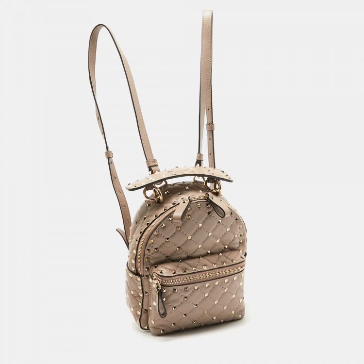 Pre Owned Valentino Old Rose Quilted Leather Rockstud Spike Backpack