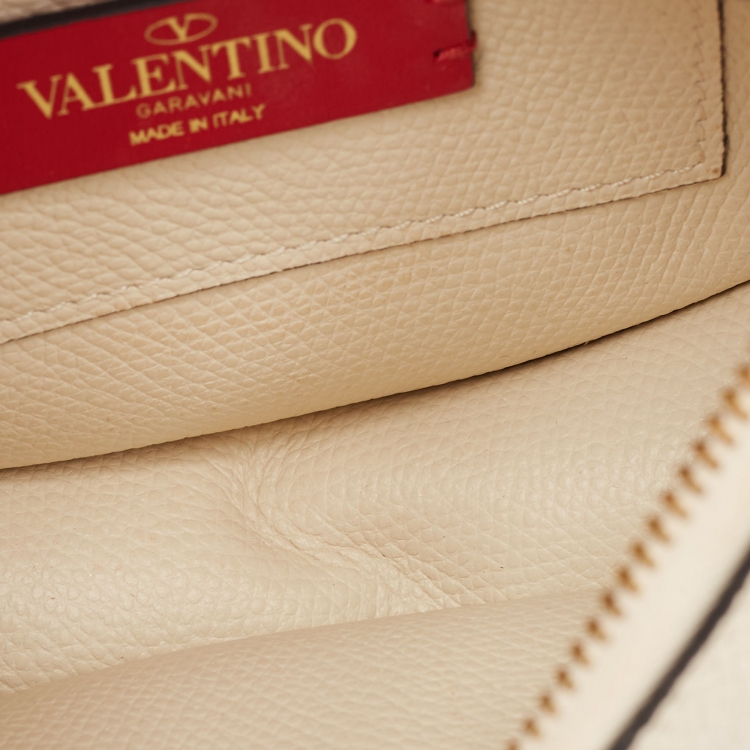 Pre Owned Valentino Off White Leather Mini VLogo Hobo