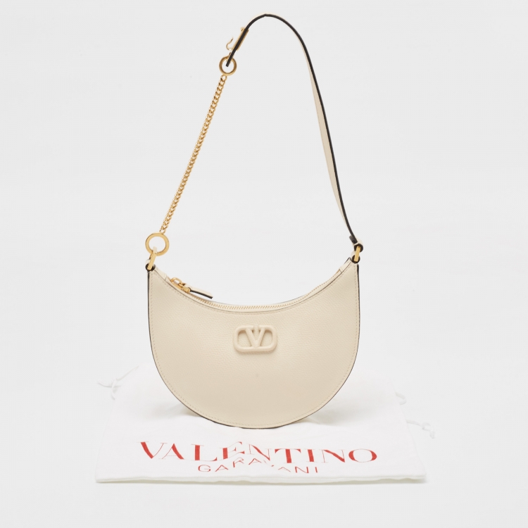 Pre Owned Valentino Off White Leather Mini VLogo Hobo