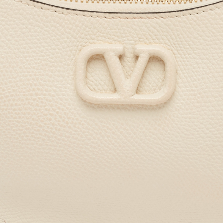 Pre Owned Valentino Off White Leather Mini VLogo Hobo