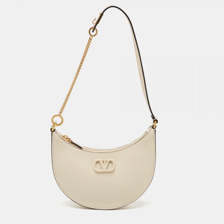 Pre Owned Valentino Off White Leather Mini VLogo Hobo