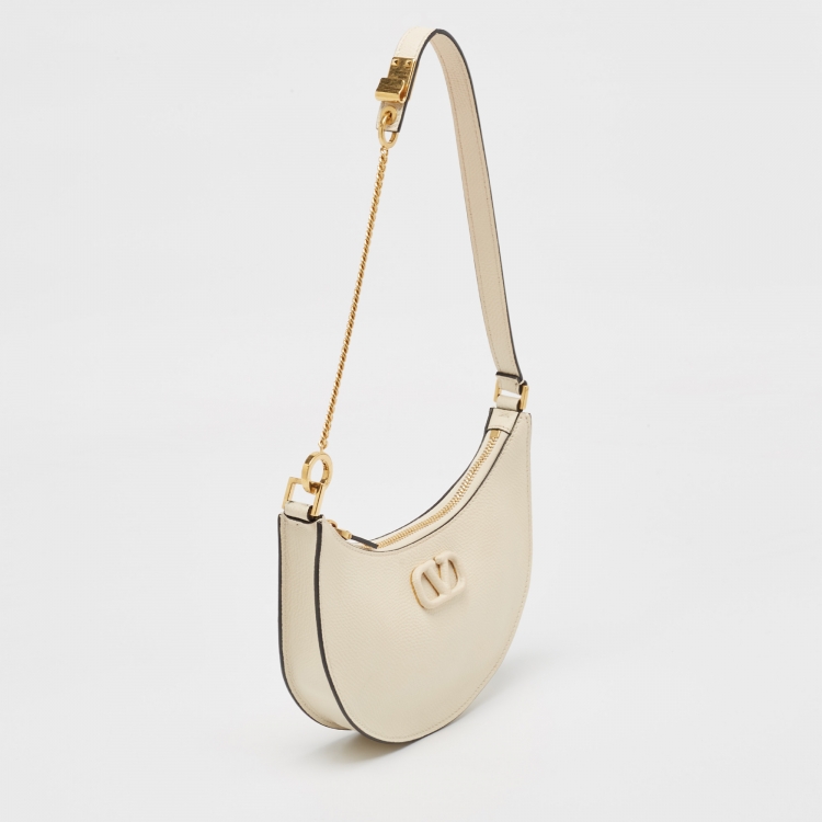 Pre Owned Valentino Off White Leather Mini VLogo Hobo