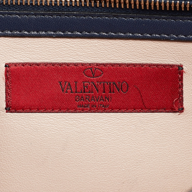 Pre Owned Valentino Navy Blue Leather Rockstud Top Handle Bag