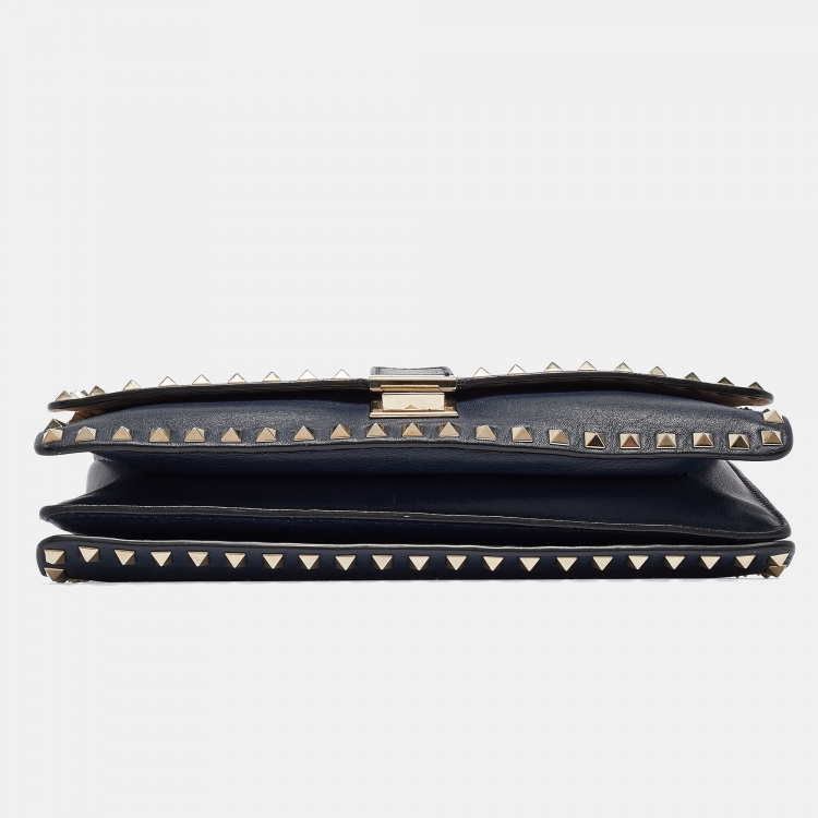 Pre Owned Valentino Navy Blue Leather Rockstud Top Handle Bag