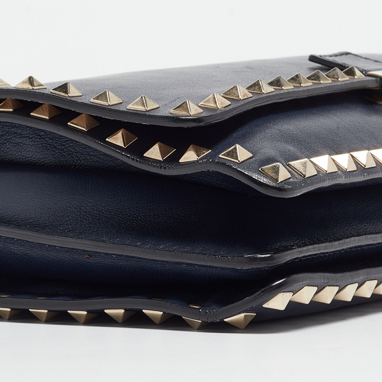Pre Owned Valentino Navy Blue Leather Rockstud Top Handle Bag