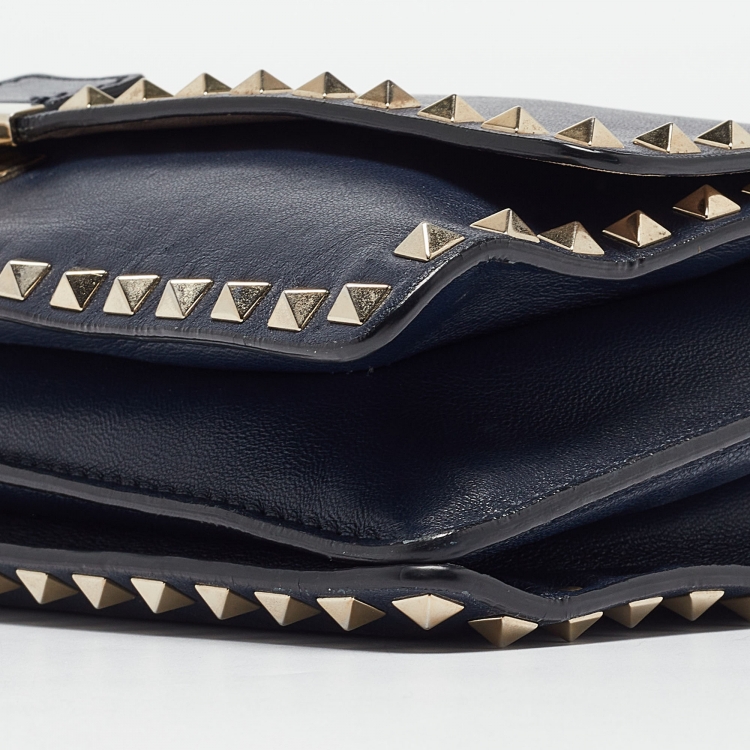 Pre Owned Valentino Navy Blue Leather Rockstud Top Handle Bag