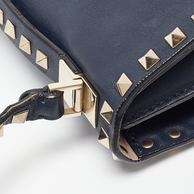 Pre Owned Valentino Navy Blue Leather Rockstud Top Handle Bag