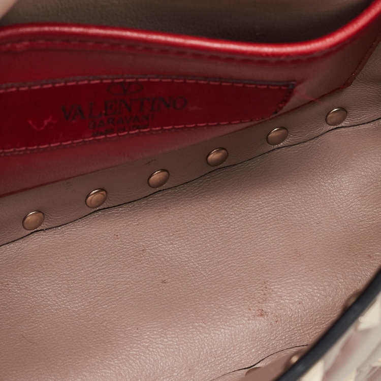 Pre Owned Valentino Beige Quilted Leather Small Rockstud Spike Top Handle Bag