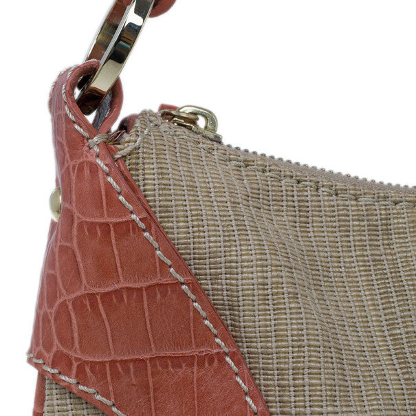 Pre Owned Valentino Pink Fabric and Leather Small Catch Hobo