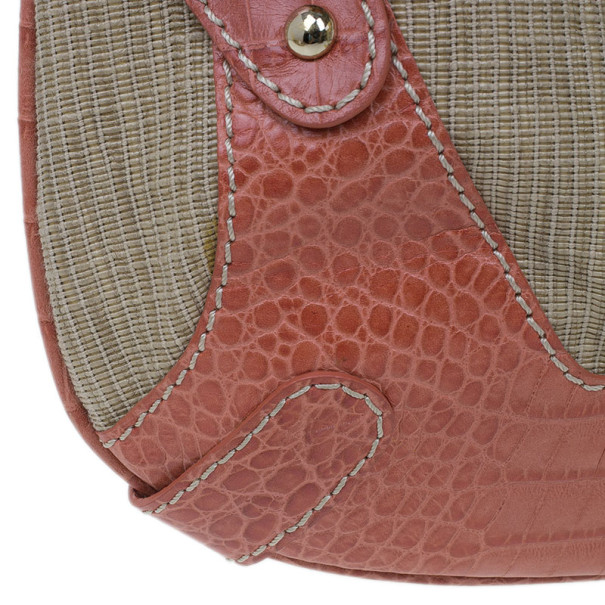 Pre Owned Valentino Pink Fabric and Leather Small Catch Hobo