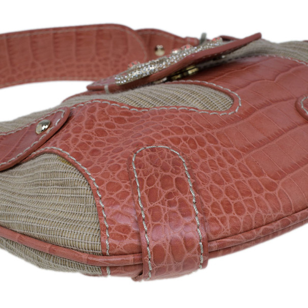 Pre Owned Valentino Pink Fabric and Leather Small Catch Hobo