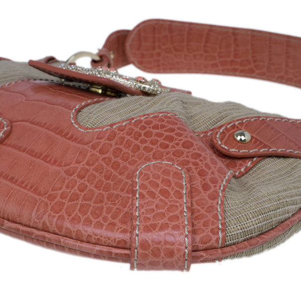 Pre Owned Valentino Pink Fabric and Leather Small Catch Hobo