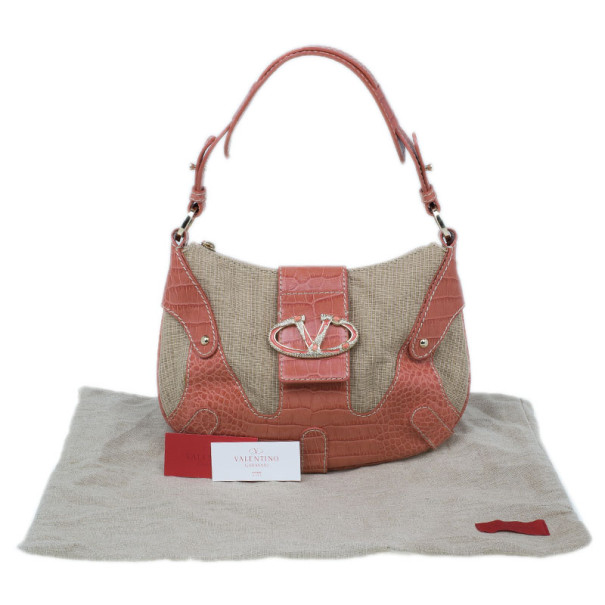 Pre Owned Valentino Pink Fabric and Leather Small Catch Hobo