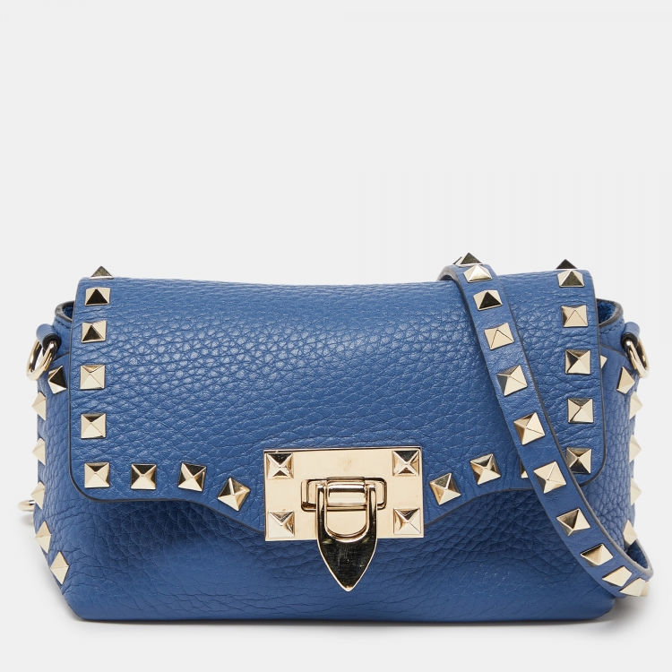 Pre Owned Valentino Blue Leather Mini Rockstud Crossbody Bag