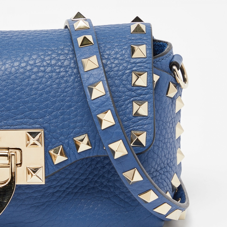Pre Owned Valentino Blue Leather Mini Rockstud Crossbody Bag
