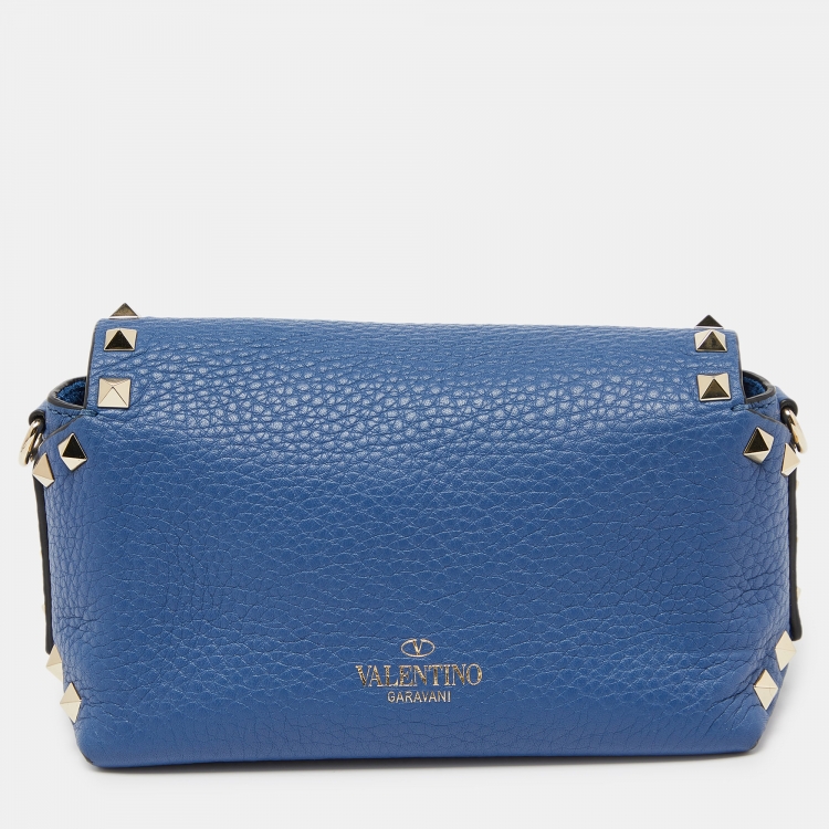 Pre Owned Valentino Blue Leather Mini Rockstud Crossbody Bag