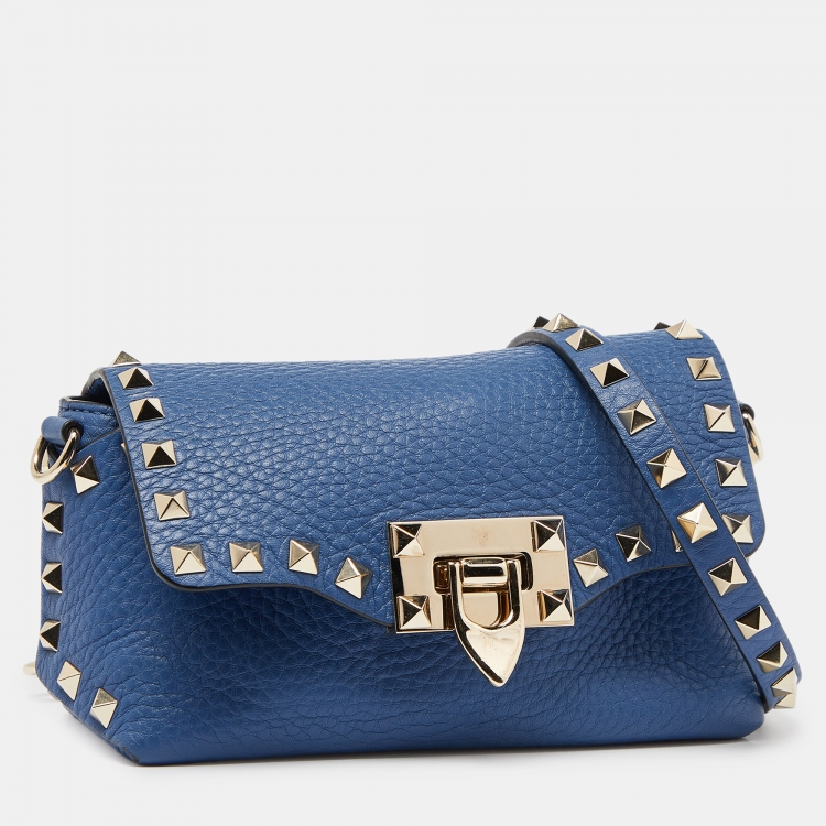 Pre Owned Valentino Blue Leather Mini Rockstud Crossbody Bag
