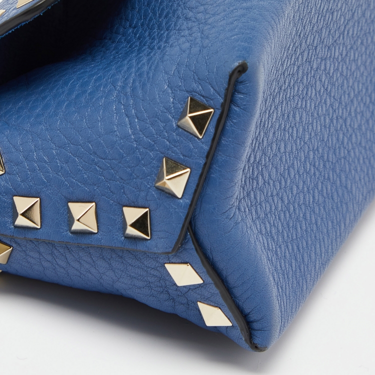 Pre Owned Valentino Blue Leather Mini Rockstud Crossbody Bag
