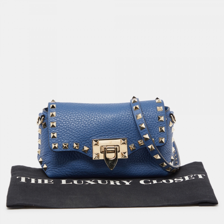 Pre Owned Valentino Blue Leather Mini Rockstud Crossbody Bag