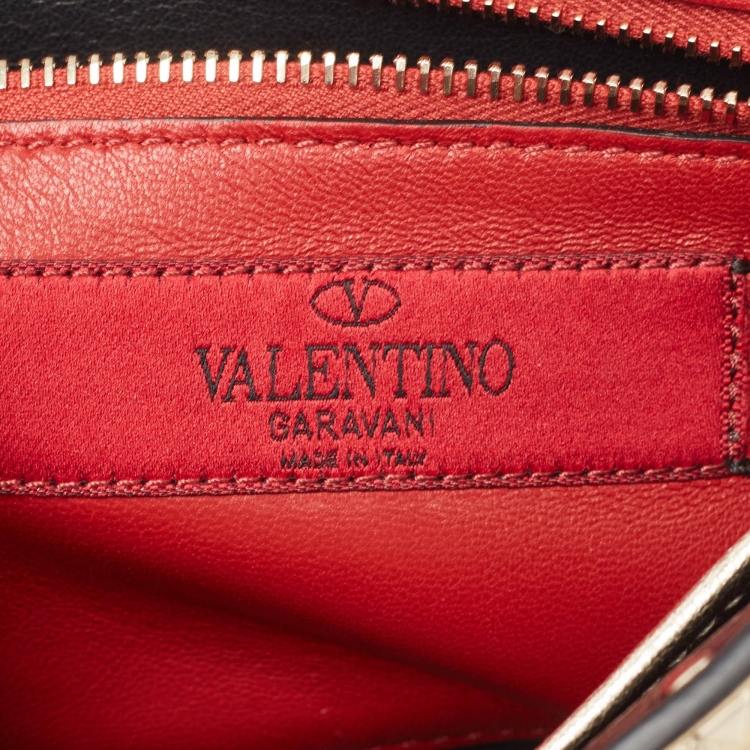 Pre Owned Valentino Gold Quilted Leather Medium Rockstud Spike Top Handle Bag