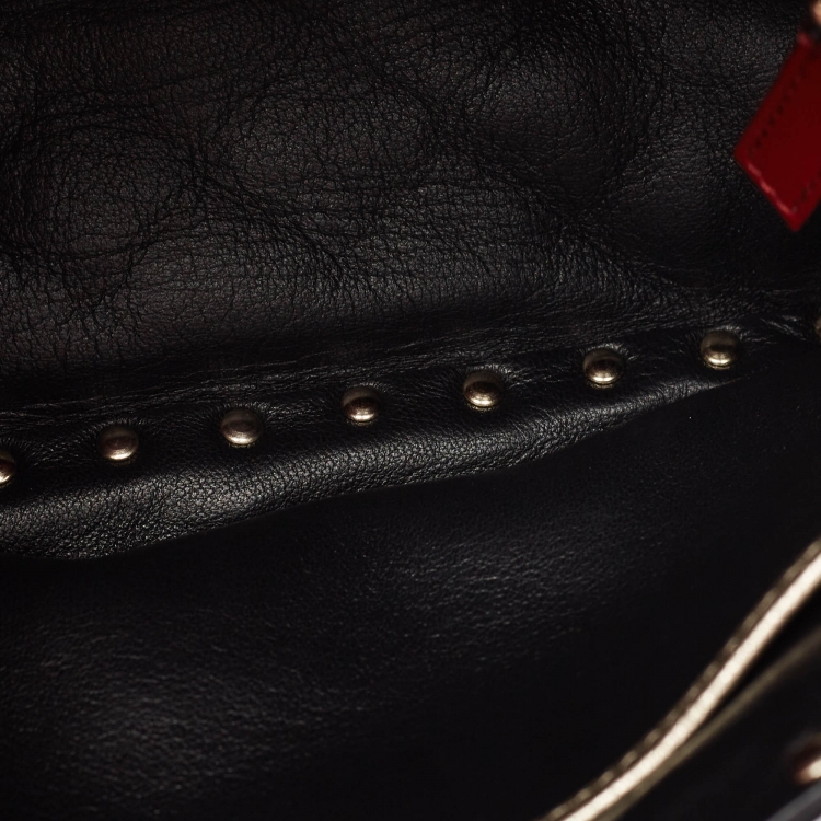 Pre Owned Valentino Gold Quilted Leather Medium Rockstud Spike Top Handle Bag