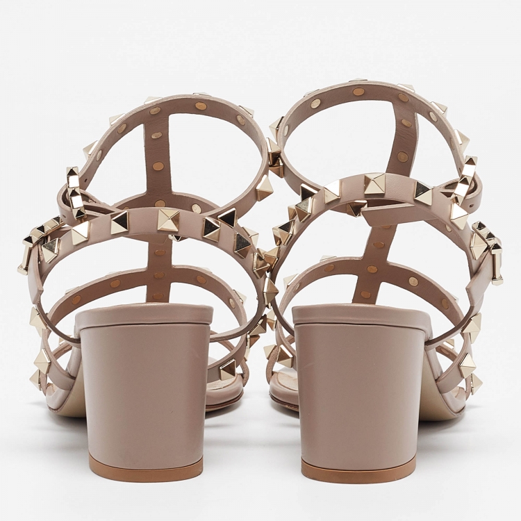 Pre Owned Valentino Dusty Pink Leather Rockstud Ankle Strap Sandals Size 37