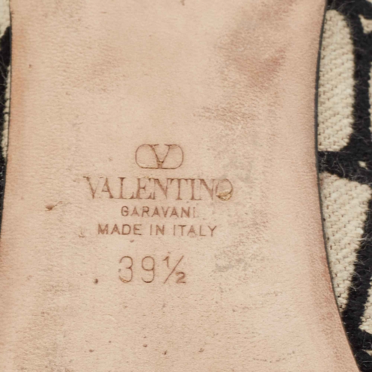 Pre Owned Valentino White/Black Canvas Ballet Flats Size 39.5