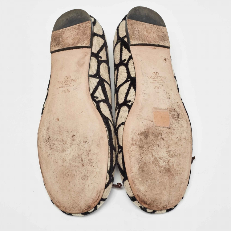 Pre Owned Valentino White/Black Canvas Ballet Flats Size 39.5