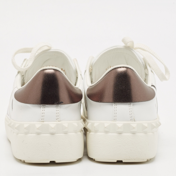 Pre Owned Valentino White Leather VLTN Open Sneakers Size 36.5
