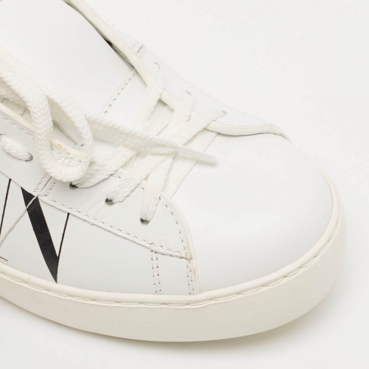 Pre Owned Valentino White Leather VLTN Open Sneakers Size 36.5