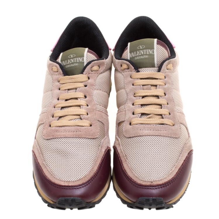 Pre Owned Valentino Multicolor Mesh and Leopard Print Calf Hair Rockrunner Sneakers Size 37.5
