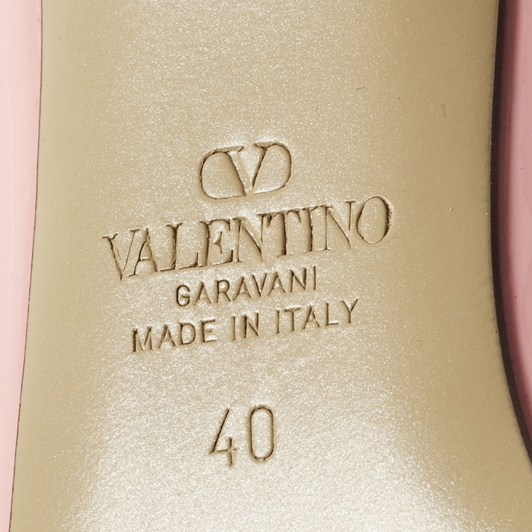 Pre Owned Valentino Rockstud Size 40 Pink Leather and Patent Leather Ankle Strap Pumps