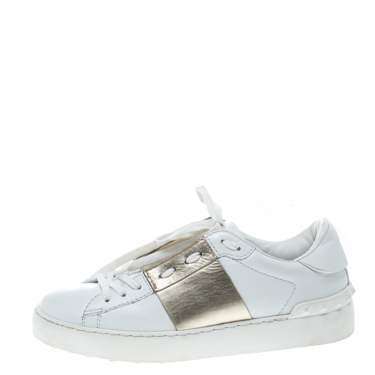 Pre Owned Valentino Two Tone Leather Open Sneakers Size 37