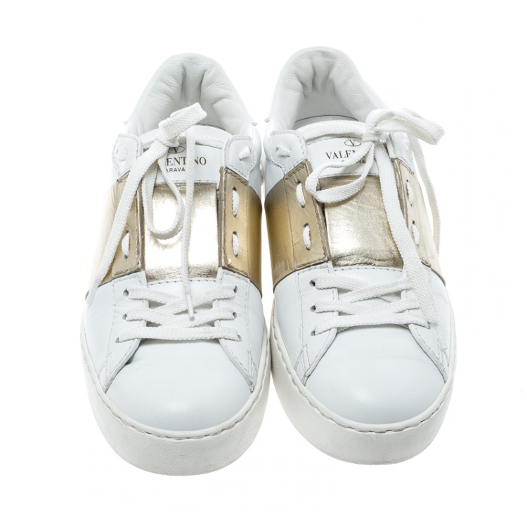 Pre Owned Valentino Two Tone Leather Open Sneakers Size 37