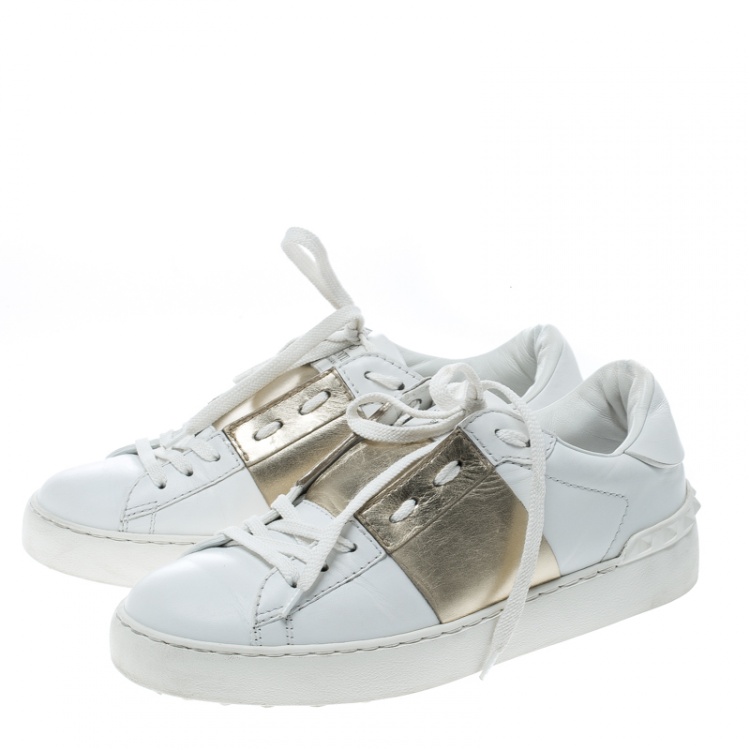Pre Owned Valentino Two Tone Leather Open Sneakers Size 37