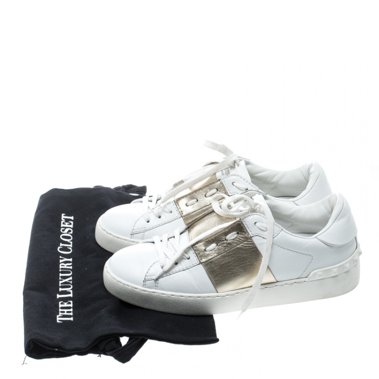 Pre Owned Valentino Two Tone Leather Open Sneakers Size 37