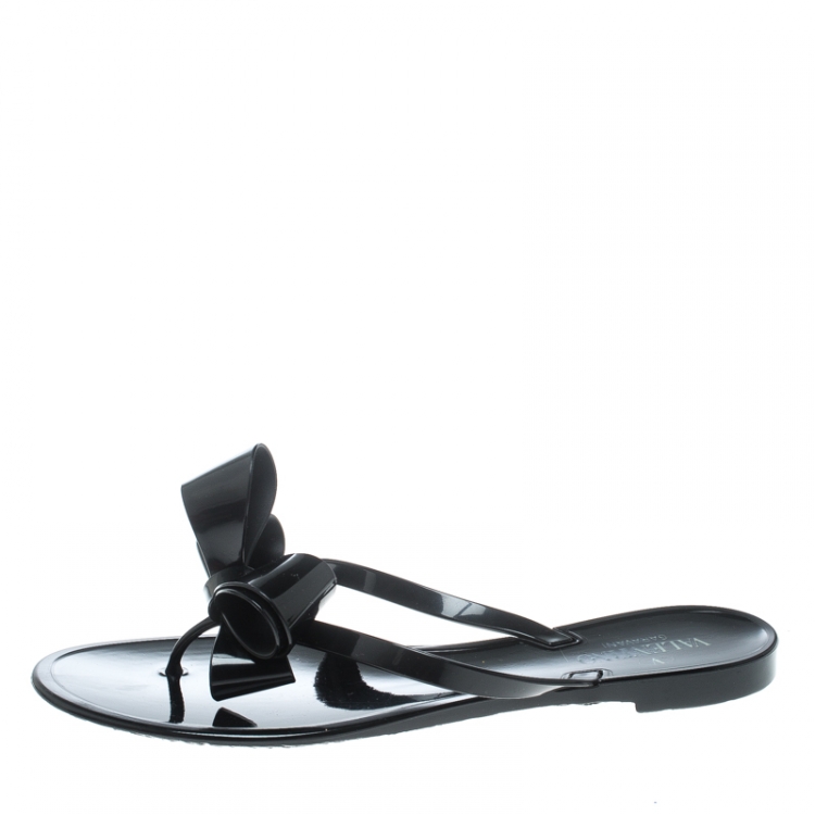 valentino black bow flip flops