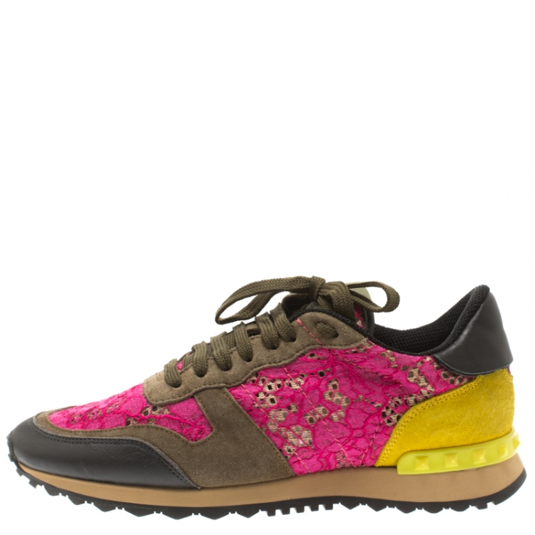 Valentino Multicolor Suede And Macramé Lace Rockrunner Sneakers Valentino |